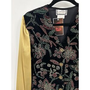 Carol Reed Collections Vintage Velvet Floral Beaded Jacket Gold Satin Sleeve 16